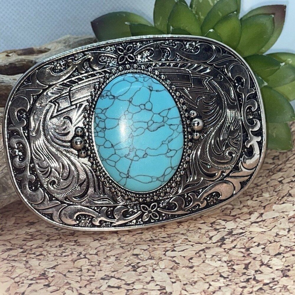 Turquoise Sale Stone Silver Western Southwest mens womens unisex Belt Buckle - Picture 5 of 9